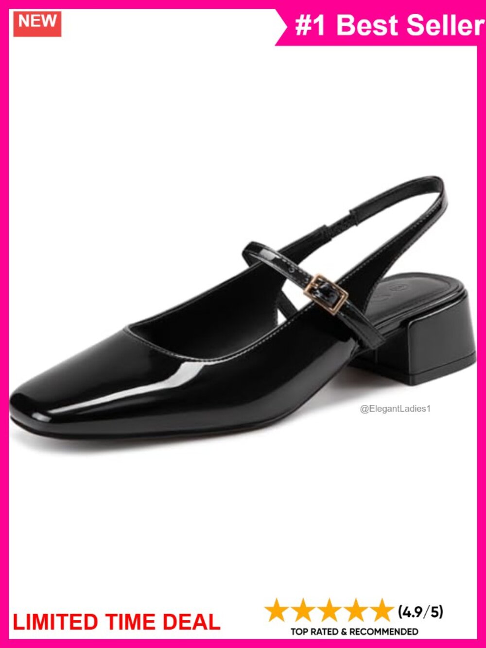 Mary Jane Pumps Closed Square Toe Slingback Block Heel